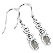 Ethnic Spiral Sterling Silver Earrings w/ Labradorite Stone, ep175